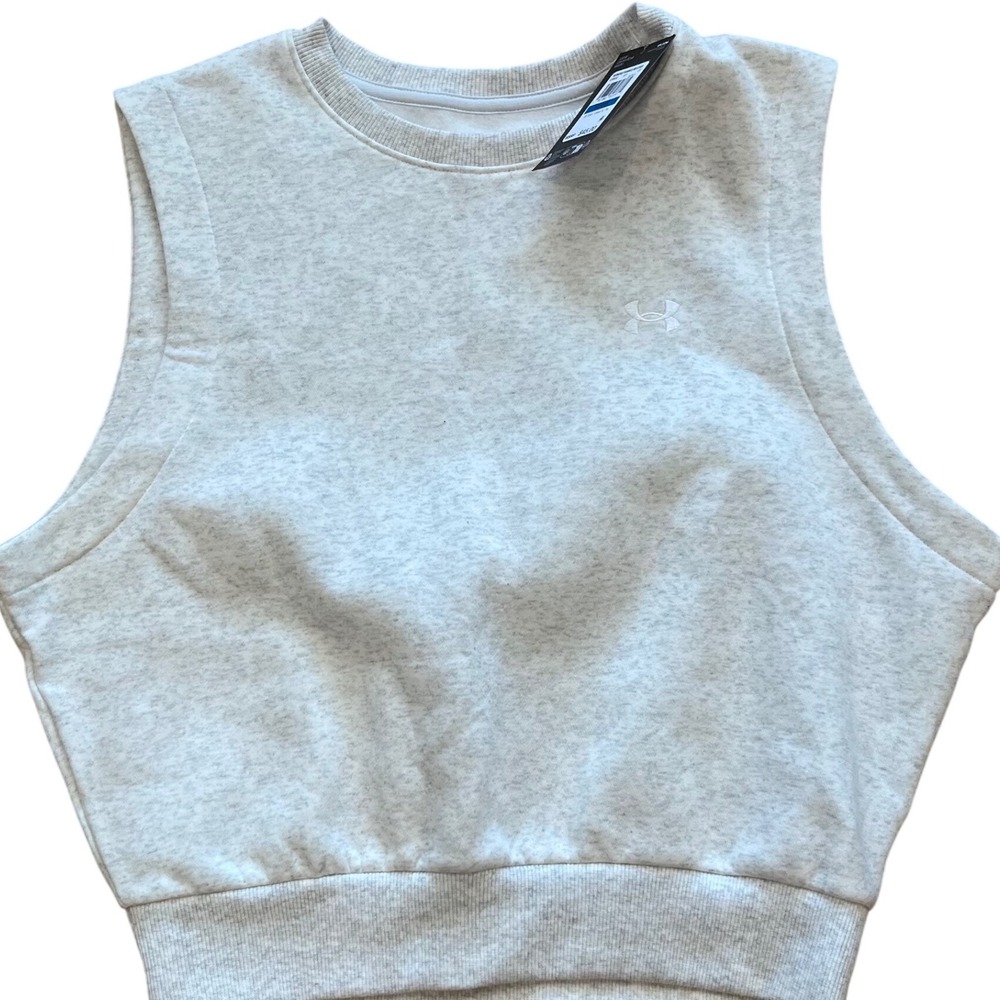 Under Armour Wmns Rival Fleece SL Top Gray Heather Sleeveless Cropped XL 1389656
